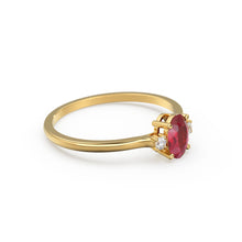 Load image into Gallery viewer, Ruby Ring / Ruby Engagement Ring in 14k Gold / Oval Cut Natural 3 Stone Ruby Diamond Ring / July Birthstone / Promise Ring