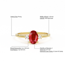 Load image into Gallery viewer, Ruby Ring / Ruby Engagement Ring in 14k Gold / Oval Cut Natural 3 Stone Ruby Diamond Ring / July Birthstone / Promise Ring