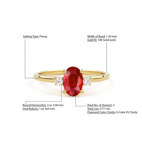 Ruby Ring / Ruby Engagement Ring in 14k Gold / Oval Cut Natural 3 Stone Ruby Diamond Ring / July Birthstone / Promise Ring