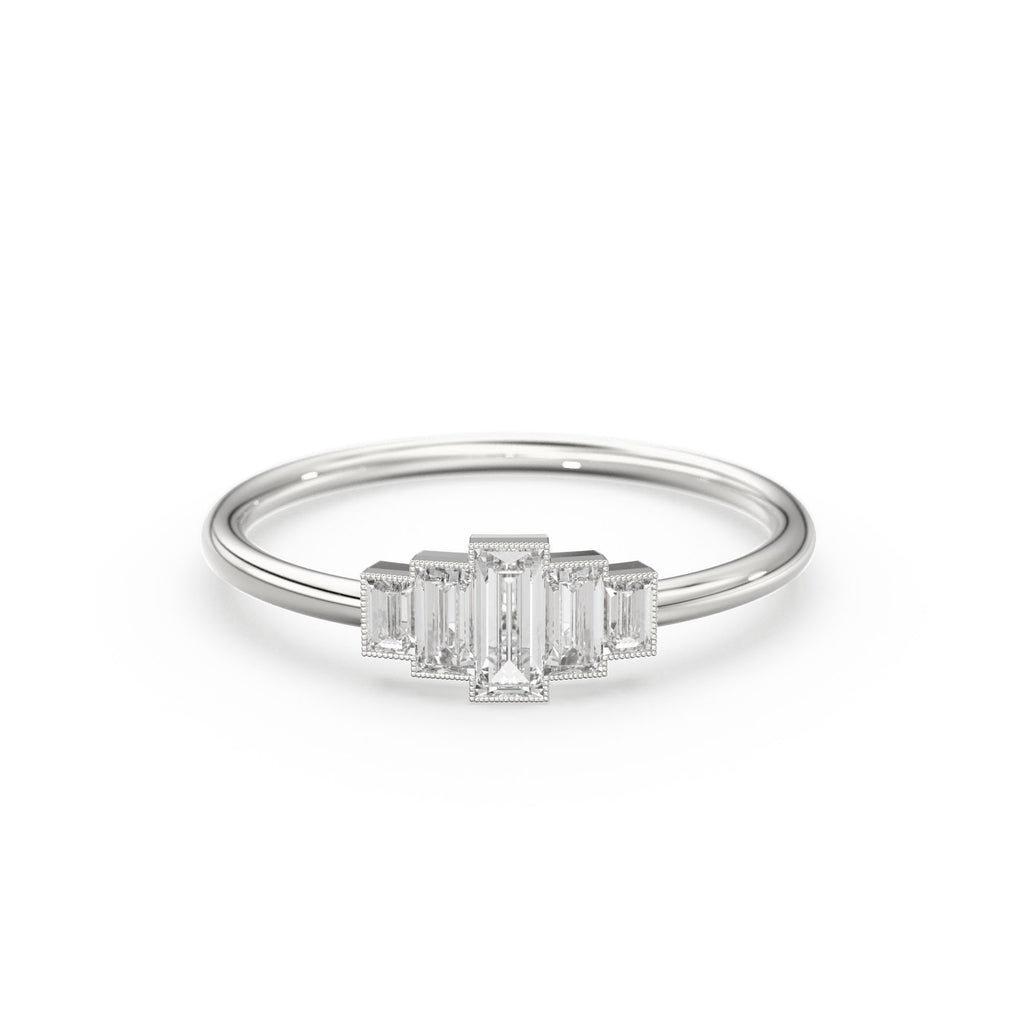 14k Gold Step Cut Baguette Diamond / Alternative Engagement Ring / Christmas Gift