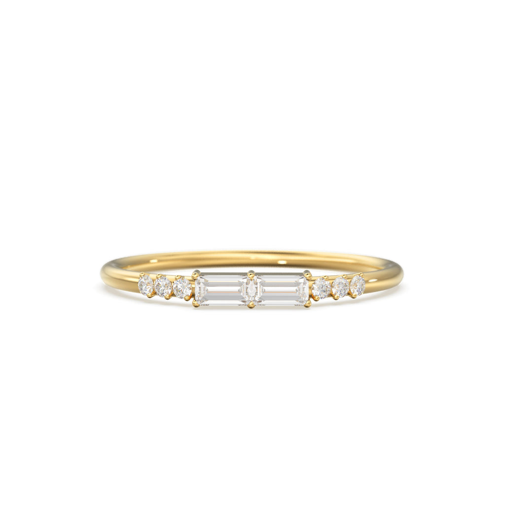 Baguette Ring / 14k Gold Baguette Diamond Stacking Ring / Rose Gold Baguette Ring / Minimalist Baguette Ring / Double Baguette Ring