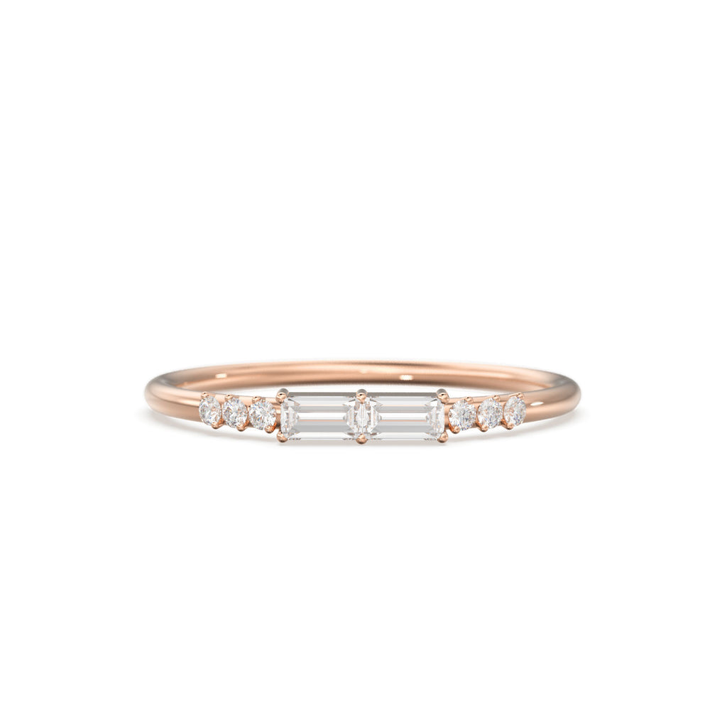 Baguette Ring / 14k Gold Baguette Diamond Stacking Ring / Rose Gold Baguette Ring / Minimalist Baguette Ring / Double Baguette Ring