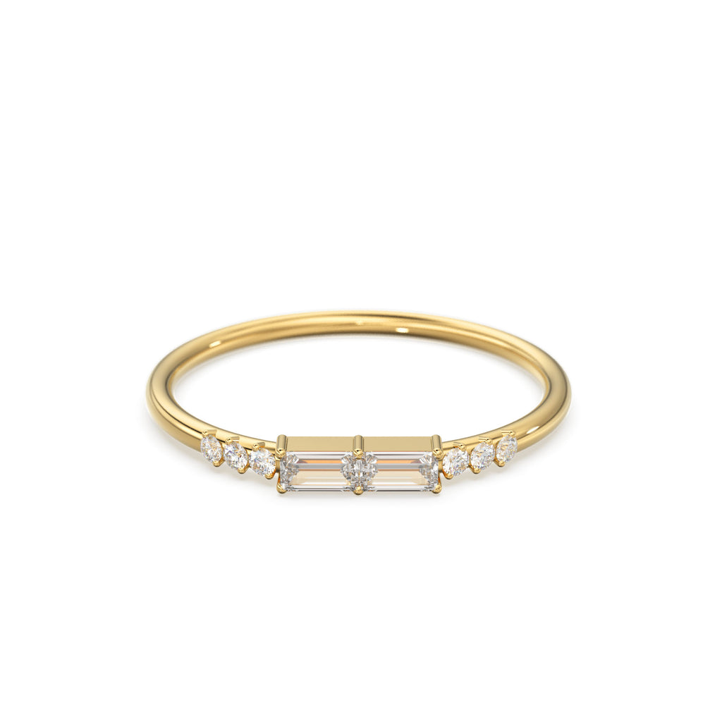 Baguette Ring / 14k Gold Baguette Diamond Stacking Ring / Rose Gold Baguette Ring / Minimalist Baguette Ring / Double Baguette Ring