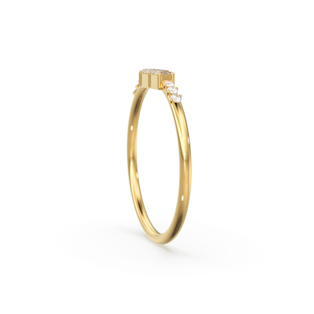 Baguette Ring / 14k Gold Baguette Diamond Stacking Ring / Rose Gold Baguette Ring / Minimalist Baguette Ring / Double Baguette Ring