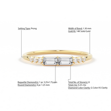 Load image into Gallery viewer, Baguette Ring / 14k Gold Baguette Diamond Stacking Ring / Rose Gold Baguette Ring / Minimalist Baguette Ring / Double Baguette Ring