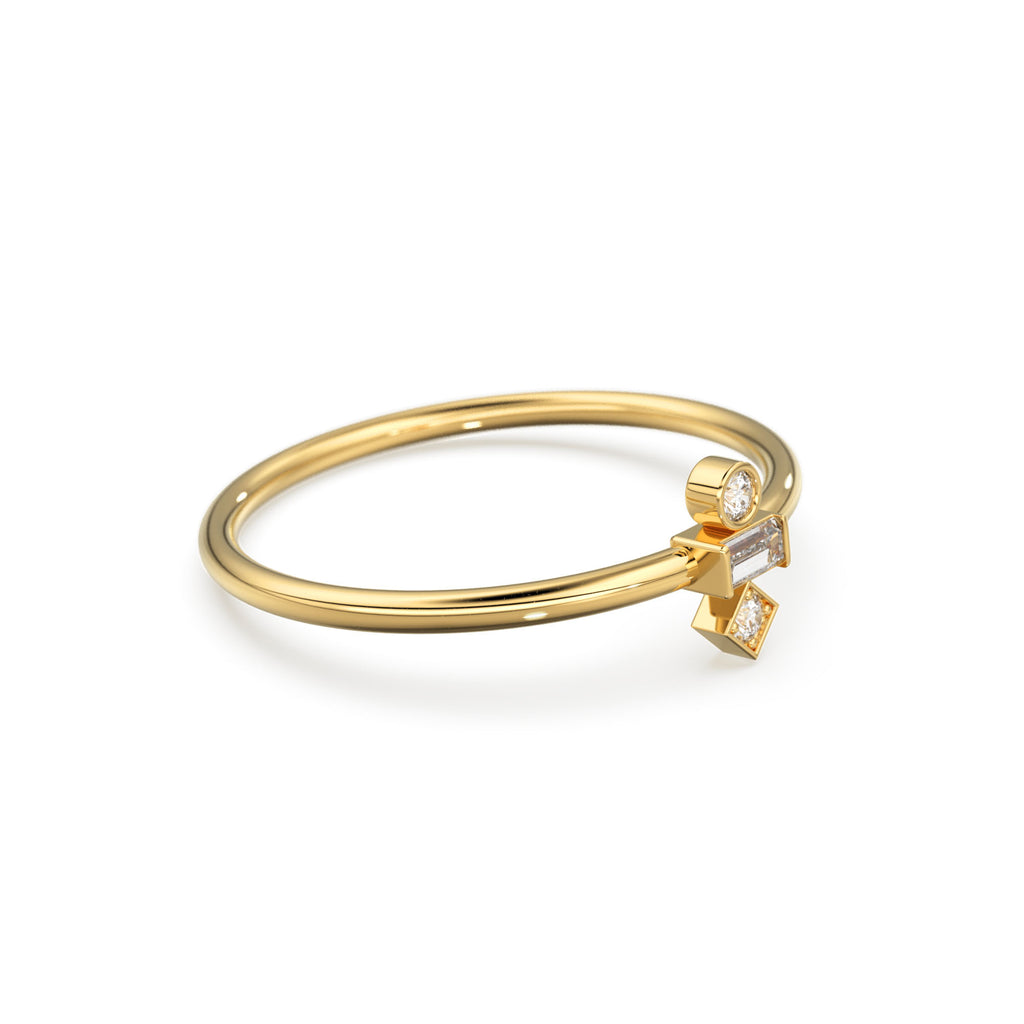Baguette Diamond Ring / 14k Gold Baguette and Round Cut Diamond Ring / Minimalist Baguette Ring / Dainty Mix Diamond Ring
