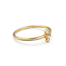 Load image into Gallery viewer, Baguette Diamond Ring / 14k Gold Baguette and Round Cut Diamond Ring / Minimalist Baguette Ring / Dainty Mix Diamond Ring