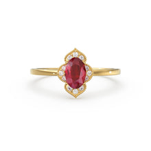 Load image into Gallery viewer, Natural Ruby Ring / 14k Gold Halo Ruby Engagement Ring / Victorian Genuine Ruby Ring / July Birthstone Ring / Anniversary Gift