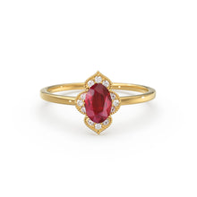 Load image into Gallery viewer, Natural Ruby Ring / 14k Gold Halo Ruby Engagement Ring / Victorian Genuine Ruby Ring / July Birthstone Ring / Anniversary Gift