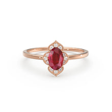 Load image into Gallery viewer, Natural Ruby Ring / 14k Gold Halo Ruby Engagement Ring / Victorian Genuine Ruby Ring / July Birthstone Ring / Anniversary Gift