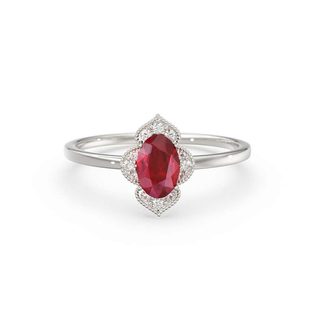 Natural Ruby Ring / 14k Gold Halo Ruby Engagement Ring / Victorian Genuine Ruby Ring / July Birthstone Ring / Anniversary Gift