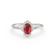 Load image into Gallery viewer, Natural Ruby Ring / 14k Gold Halo Ruby Engagement Ring / Victorian Genuine Ruby Ring / July Birthstone Ring / Anniversary Gift