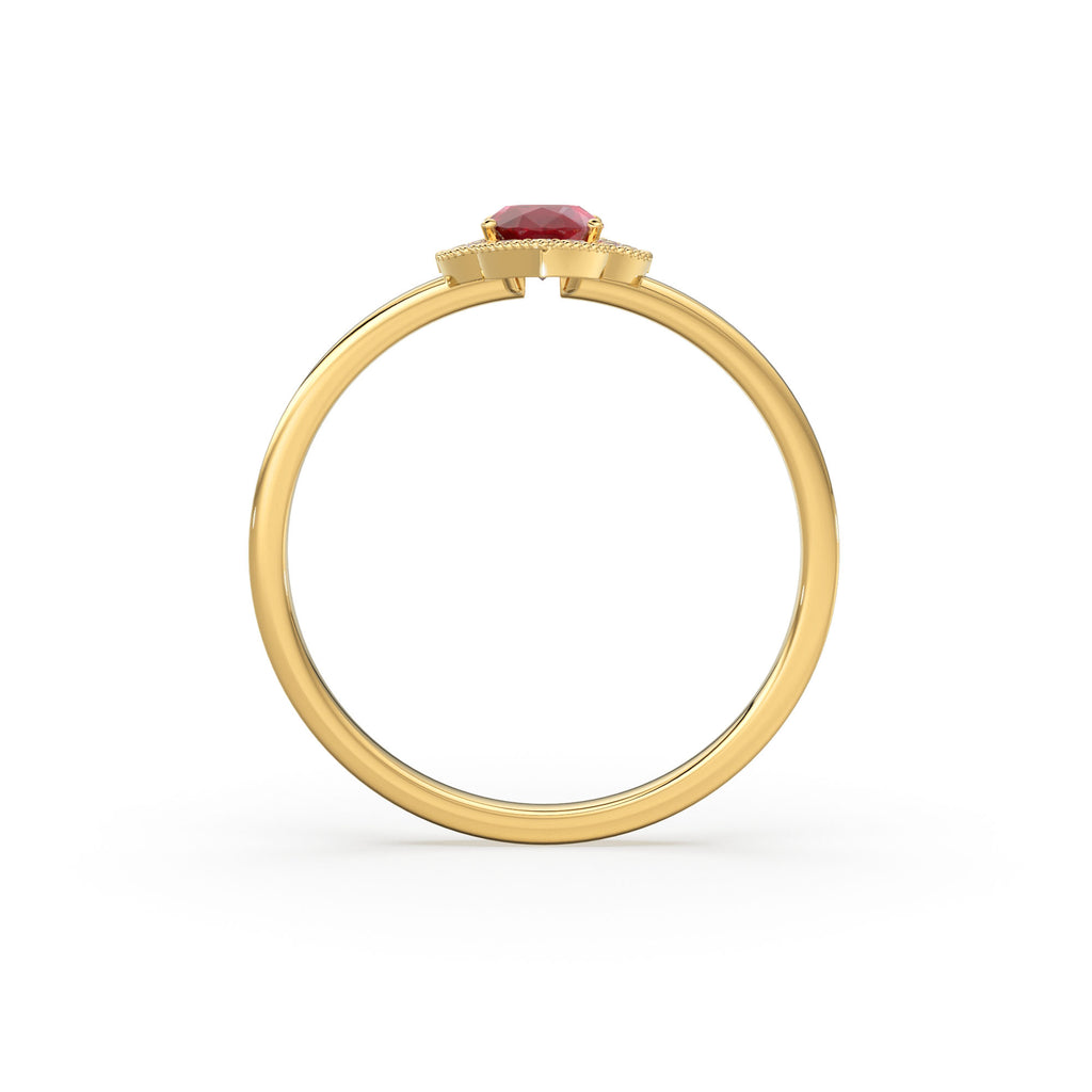 Natural Ruby Ring / 14k Gold Halo Ruby Engagement Ring / Victorian Genuine Ruby Ring / July Birthstone Ring / Anniversary Gift