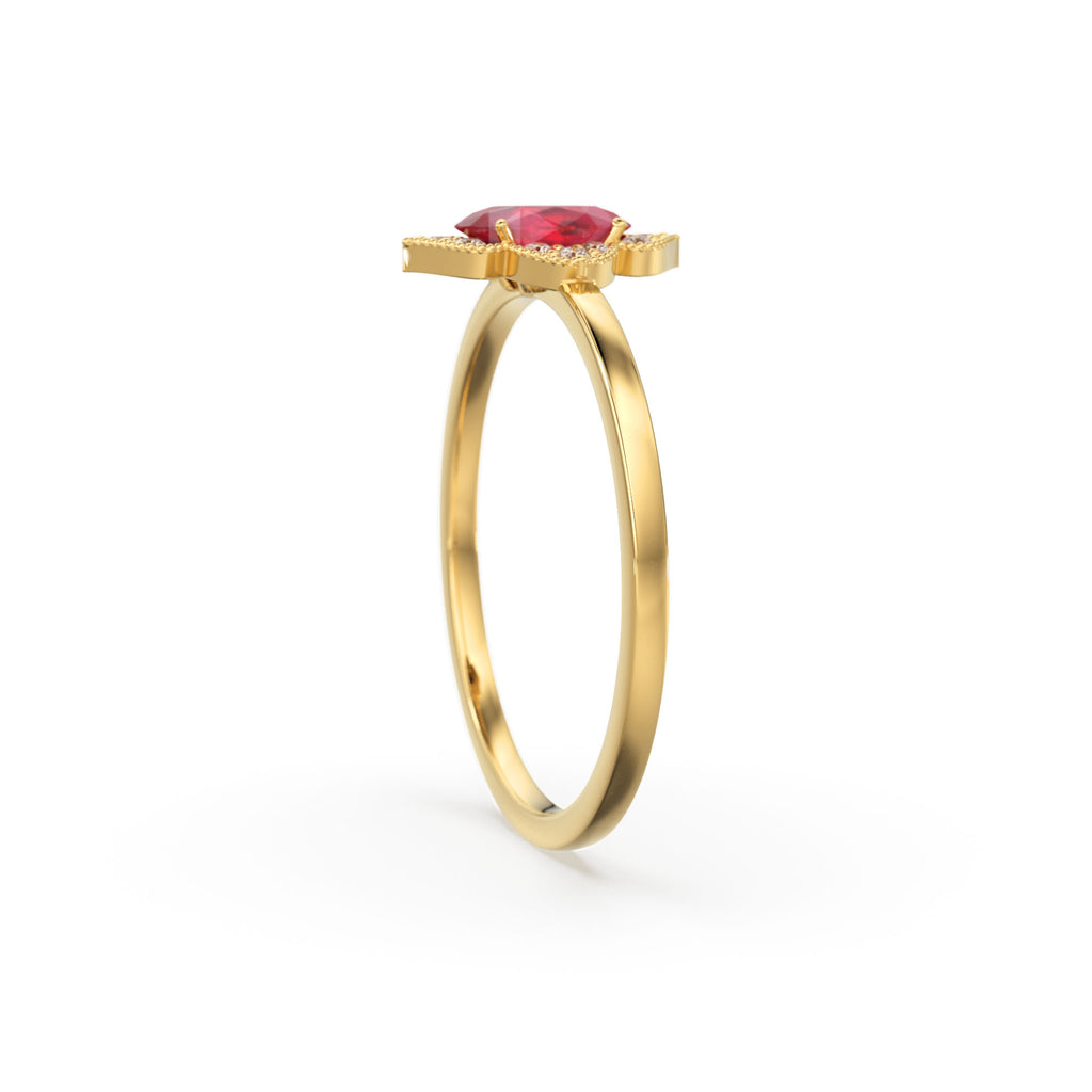 Natural Ruby Ring / 14k Gold Halo Ruby Engagement Ring / Victorian Genuine Ruby Ring / July Birthstone Ring / Anniversary Gift