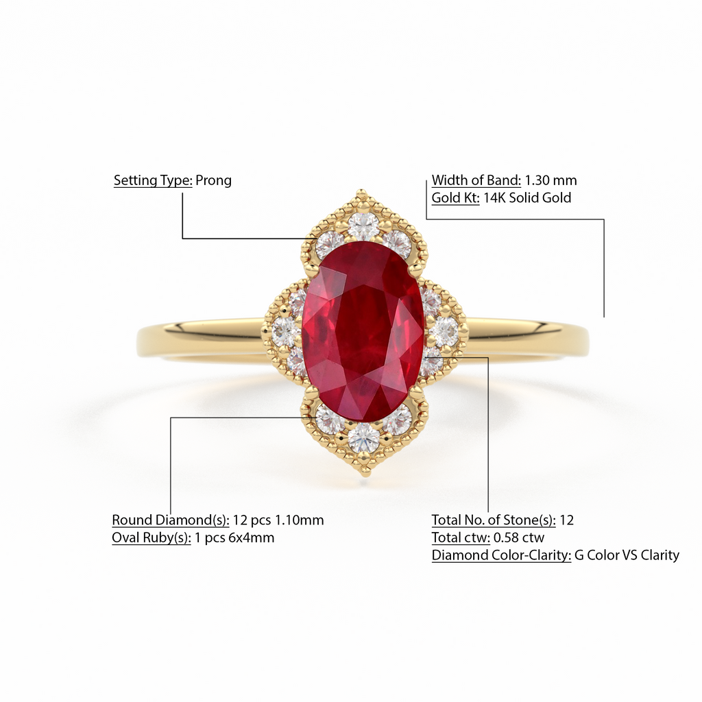 Natural Ruby Ring / 14k Gold Halo Ruby Engagement Ring / Victorian Genuine Ruby Ring / July Birthstone Ring / Anniversary Gift