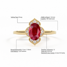 Load image into Gallery viewer, Natural Ruby Ring / 14k Gold Halo Ruby Engagement Ring / Victorian Genuine Ruby Ring / July Birthstone Ring / Anniversary Gift
