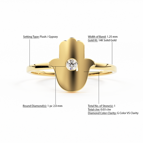 Hamsa Ring / Diamond Hamsa Ring in 14k Gold / Rose Gold Ring / Graduation Gift