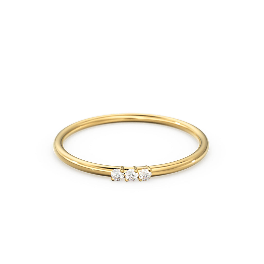 Minimalist Ring 14k Solid Gold / Diamond Ring / 1.5MM Triple Stone Ring / Thin Gold Stacking Rings / Promise Ring / Christmas Gift