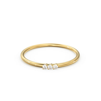 Minimalist Ring 14k Solid Gold / Diamond Ring / 1.5MM Triple Stone Ring / Thin Gold Stacking Rings / Promise Ring / Christmas Gift