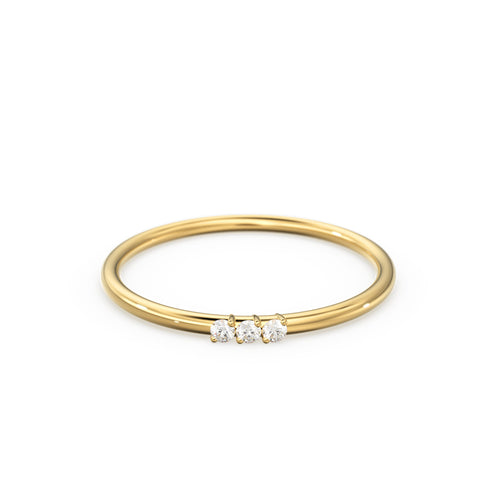 Minimalist Ring 14k Solid Gold / Diamond Ring / 1.5MM Triple Stone Ring / Thin Gold Stacking Rings / Promise Ring / Christmas Gift