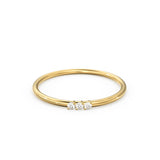 Minimalist Ring 14k Solid Gold / Diamond Ring / 1.5MM Triple Stone Ring / Thin Gold Stacking Rings / Promise Ring / Christmas Gift