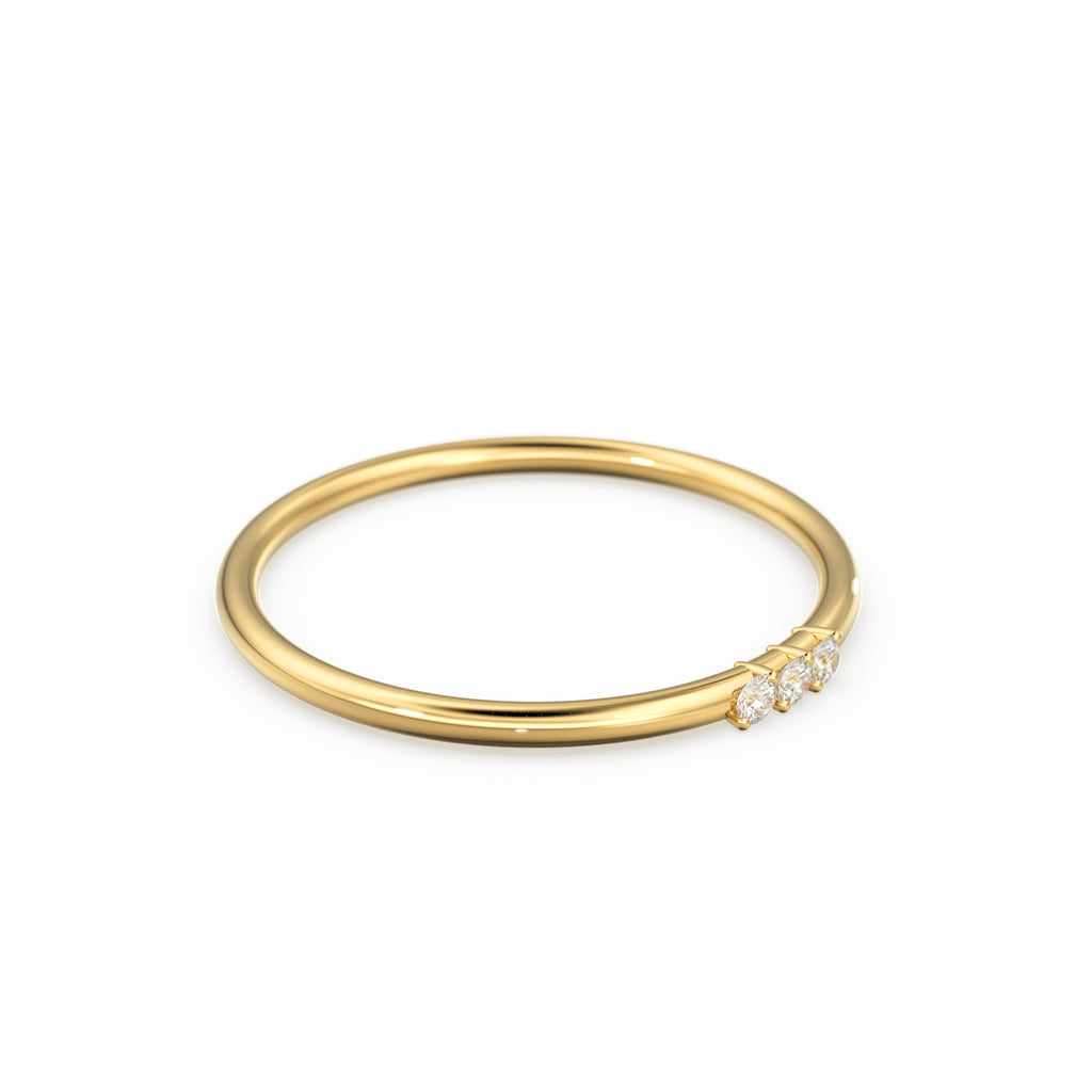Minimalist Ring 14k Solid Gold / Diamond Ring / 1.5MM Triple Stone Ring / Thin Gold Stacking Rings / Promise Ring / Christmas Gift