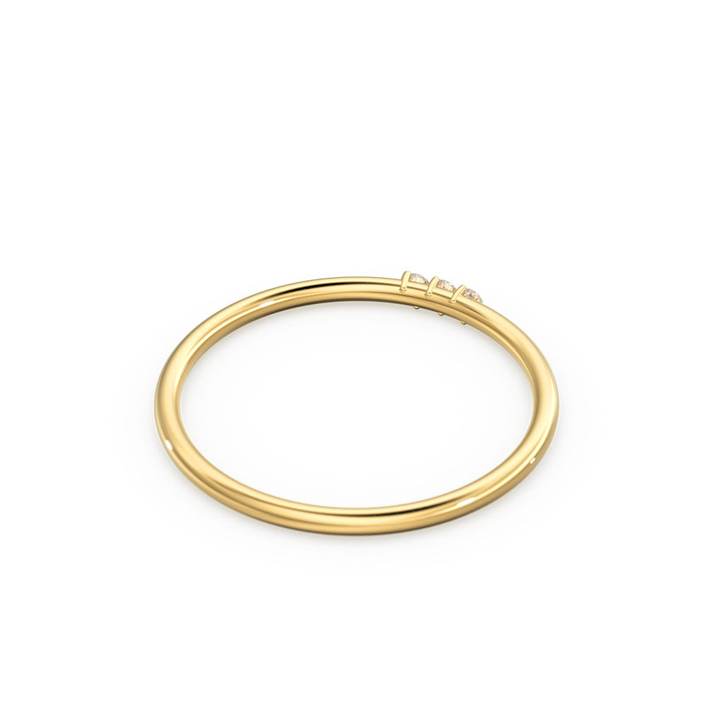 Minimalist Ring 14k Solid Gold / Diamond Ring / 1.5MM Triple Stone Ring / Thin Gold Stacking Rings / Promise Ring / Christmas Gift