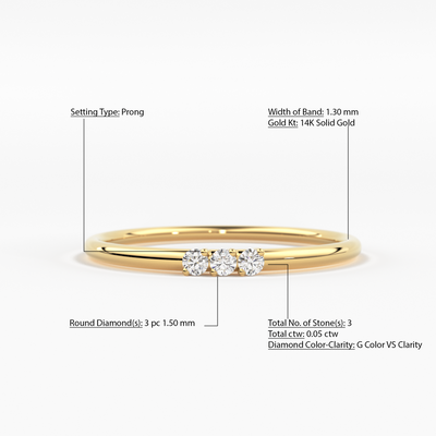 Minimalist Ring 14k Solid Gold / Diamond Ring / 1.5MM Triple Stone Ring / Thin Gold Stacking Rings / Promise Ring / Christmas Gift