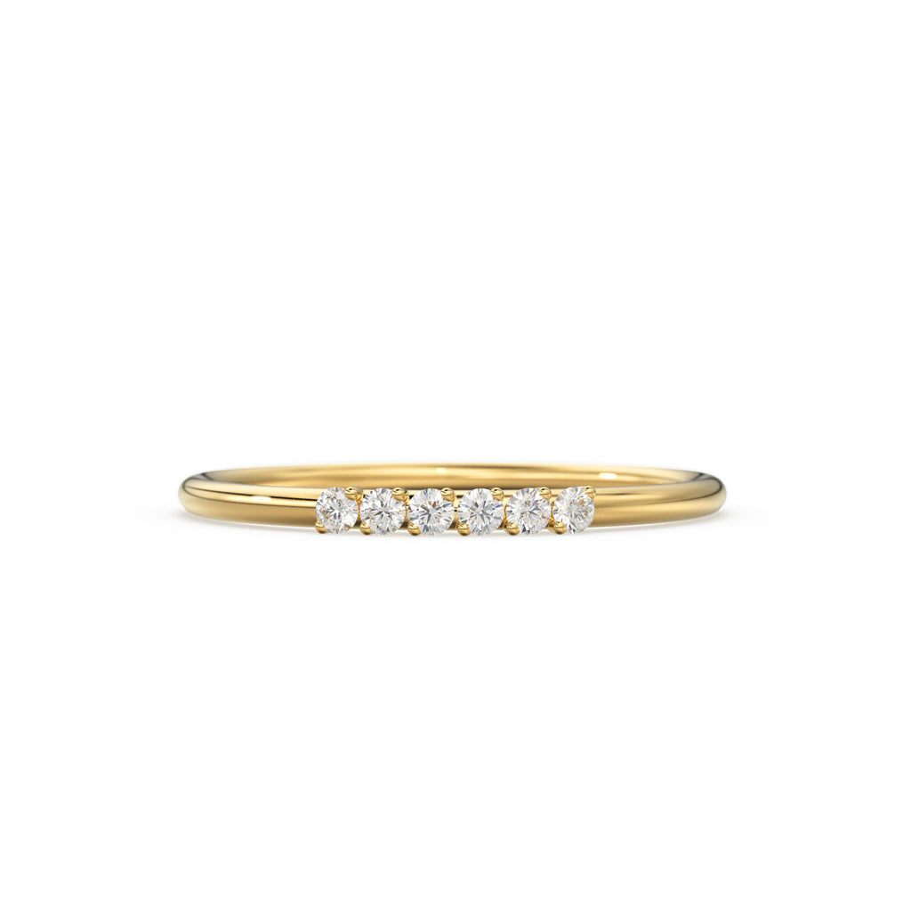 14k Gold 6 Stone Diamond Wedding Band / April Birthstone Ring / Thin Dainty Diamond Wedding Ring / Minimalist Stacking Ring