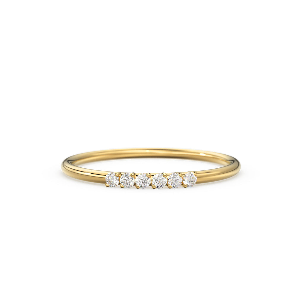 14k Gold 6 Stone Diamond Wedding Band / April Birthstone Ring / Thin Dainty Diamond Wedding Ring / Minimalist Stacking Ring