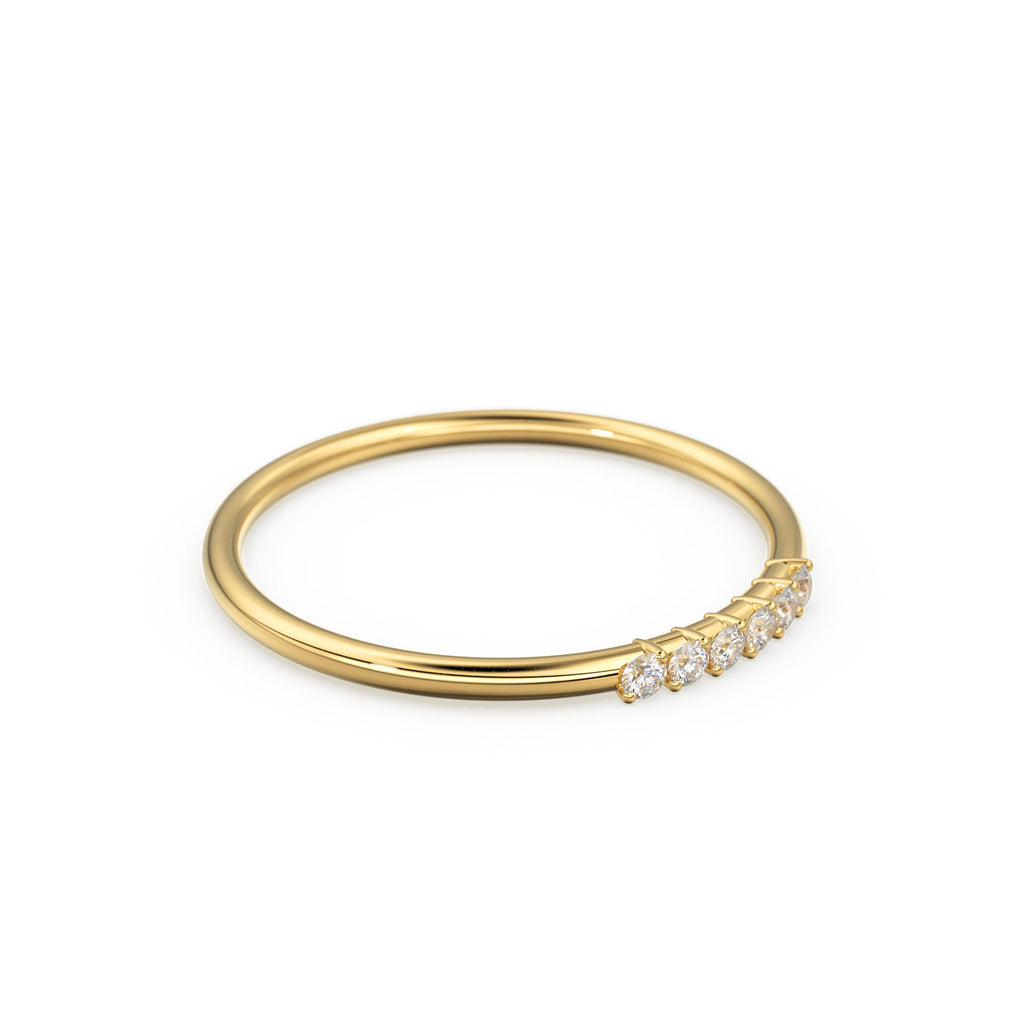14k Gold 6 Stone Diamond Wedding Band / April Birthstone Ring / Thin Dainty Diamond Wedding Ring / Minimalist Stacking Ring