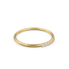Load image into Gallery viewer, 14k Gold 6 Stone Diamond Wedding Band / April Birthstone Ring / Thin Dainty Diamond Wedding Ring / Minimalist Stacking Ring