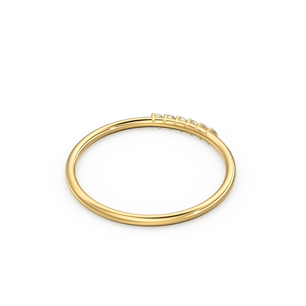 14k Gold 6 Stone Diamond Wedding Band / April Birthstone Ring / Thin Dainty Diamond Wedding Ring / Minimalist Stacking Ring