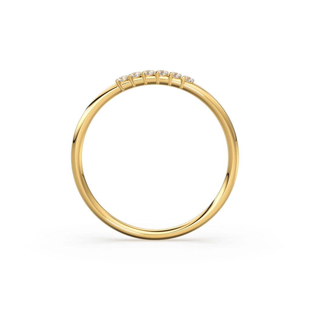14k Gold 6 Stone Diamond Wedding Band / April Birthstone Ring / Thin Dainty Diamond Wedding Ring / Minimalist Stacking Ring