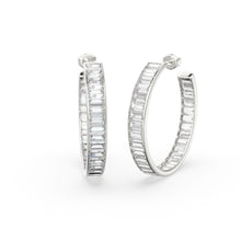 Load image into Gallery viewer, Diamond Huggie Earrings 17.5.MM / 14k Gold Baguette Diamond Hoop Earrings / Designer High Jewelry Earrings / Christmas Gift