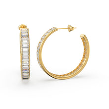 Load image into Gallery viewer, Diamond Huggie Earrings 17.5.MM / 14k Gold Baguette Diamond Hoop Earrings / Designer High Jewelry Earrings / Christmas Gift