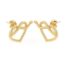 Load image into Gallery viewer, Diamond Rope Earrings 15 MM / 14k Gold Round Diamond Hoop Earrings / Knotted Rope Studs/ Designer High Jewelry Earrings / Christmas Gift /