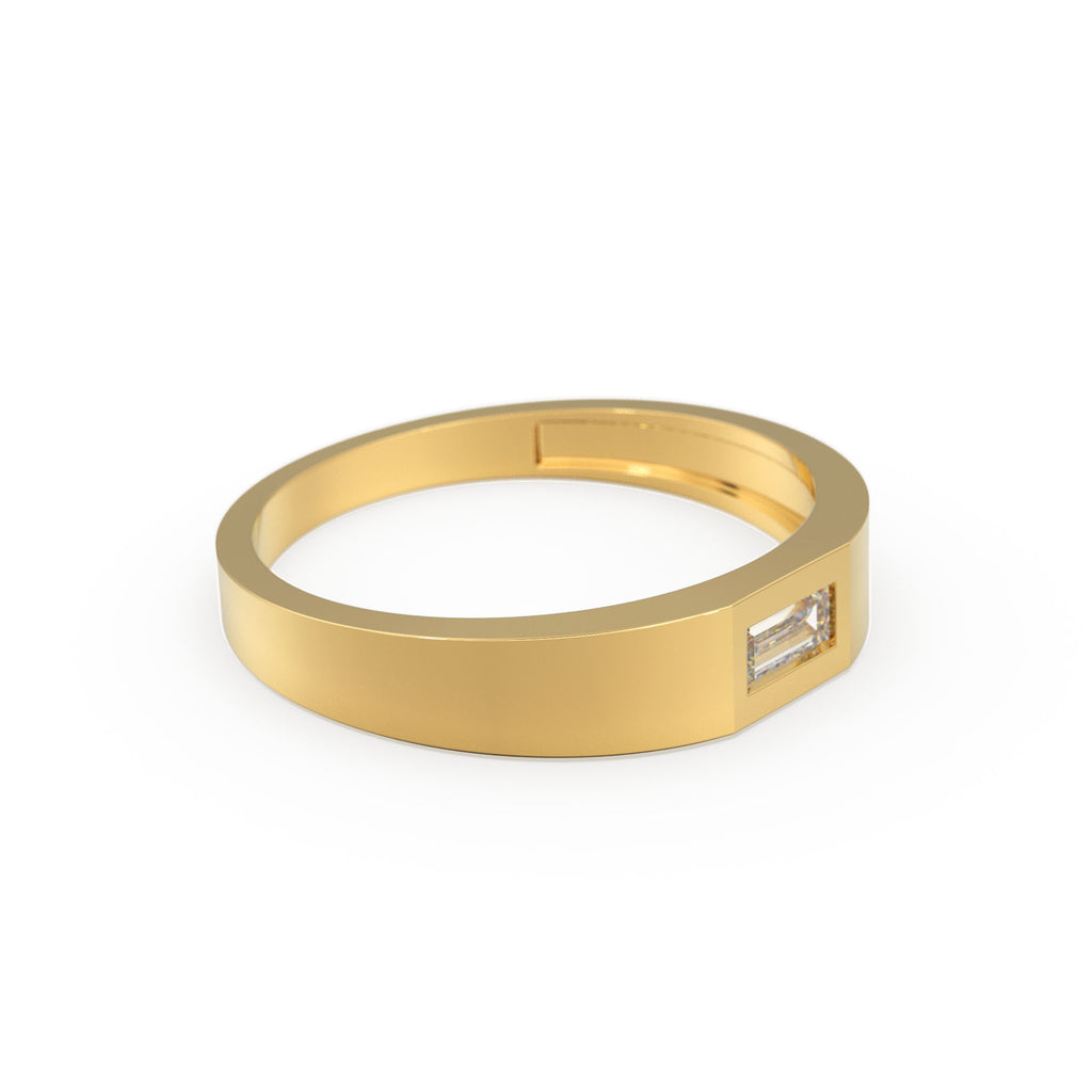 14k Solid Gold Baguette Diamond Solitaire Ring / Minimalistic Design Diamond Baguette Pinky Ring Women / Rose Gold / White Gold / Signet
