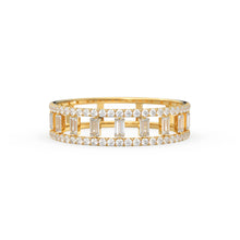 Load image into Gallery viewer, 14k Gold Double Row Micro Pave Diamond Ring with Baguette Diamond / Christmas Gift