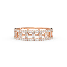 Load image into Gallery viewer, 14k Gold Double Row Micro Pave Diamond Ring with Baguette Diamond / Christmas Gift