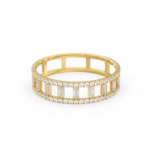 Load image into Gallery viewer, 14k Gold Double Row Micro Pave Diamond Ring with Baguette Diamond / Christmas Gift