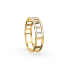 Load image into Gallery viewer, 14k Gold Double Row Micro Pave Diamond Ring with Baguette Diamond / Christmas Gift