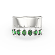 Load image into Gallery viewer, Emerald Dangling Charm 14k Gold Band - Oval Cut Emerald Dangle Ring / Statement Emerald Ring/ Handmade Emerald Ring / Goth Gemstone Ring