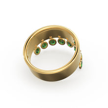Load image into Gallery viewer, Emerald Dangling Charm 14k Gold Band - Oval Cut Emerald Dangle Ring / Statement Emerald Ring/ Handmade Emerald Ring / Goth Gemstone Ring
