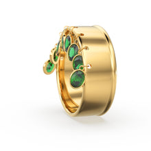 Load image into Gallery viewer, Emerald Dangling Charm 14k Gold Band - Oval Cut Emerald Dangle Ring / Statement Emerald Ring/ Handmade Emerald Ring / Goth Gemstone Ring