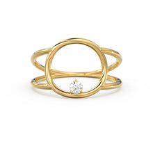 Load image into Gallery viewer, Open Circle Diamond Ring in 14k Gold / Dual Shank Unique Diamond Ring / Solitaire Cocktail Ring / Special Gift / Graduation Gift