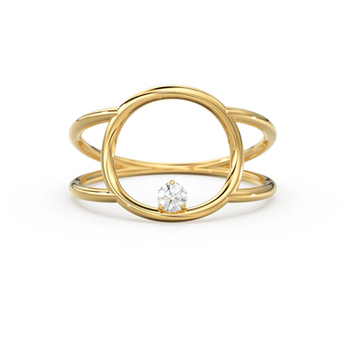 Open Circle Diamond Ring in 14k Gold / Dual Shank Unique Diamond Ring / Solitaire Cocktail Ring / Special Gift / Graduation Gift