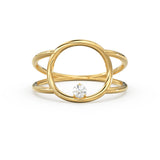 Open Circle Diamond Ring in 14k Gold / Dual Shank Unique Diamond Ring / Solitaire Cocktail Ring / Special Gift / Graduation Gift