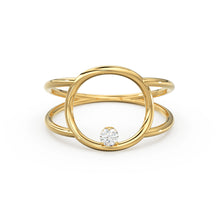 Load image into Gallery viewer, Open Circle Diamond Ring in 14k Gold / Dual Shank Unique Diamond Ring / Solitaire Cocktail Ring / Special Gift / Graduation Gift