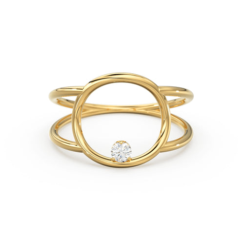 Open Circle Diamond Ring in 14k Gold / Dual Shank Unique Diamond Ring / Solitaire Cocktail Ring / Special Gift / Graduation Gift